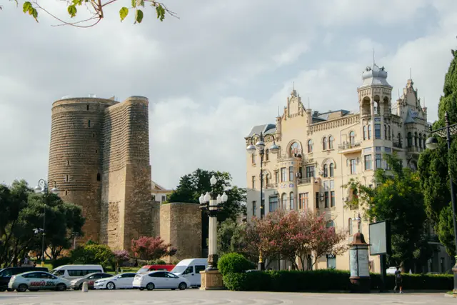 The Maiden Tower and a neighbouring historic building