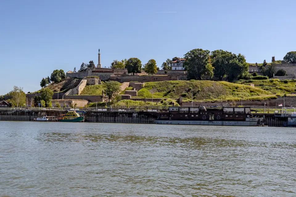 Belgrade Fortress and the Pobednik monument on the hill, seen from the Danube