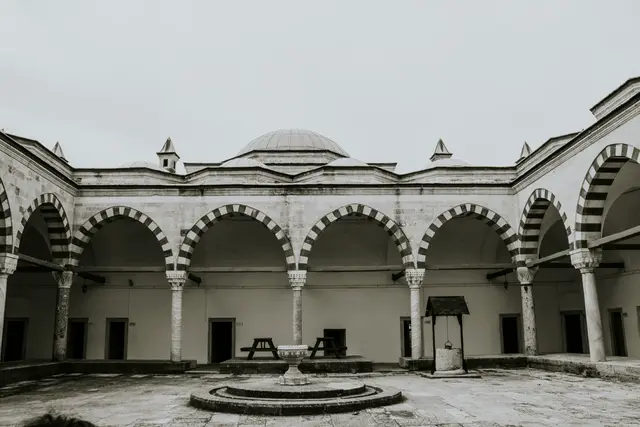 The arcaded courtyard and fountain of the Sultan Bayezid II Complex