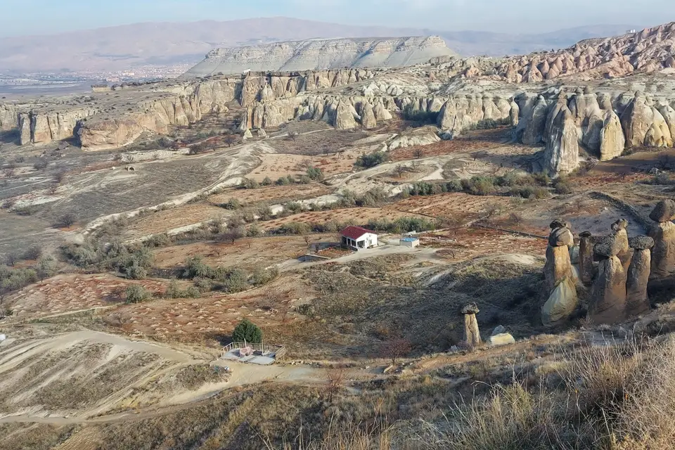 A wide Cappadocia landscape of fairy chimneys and valleys