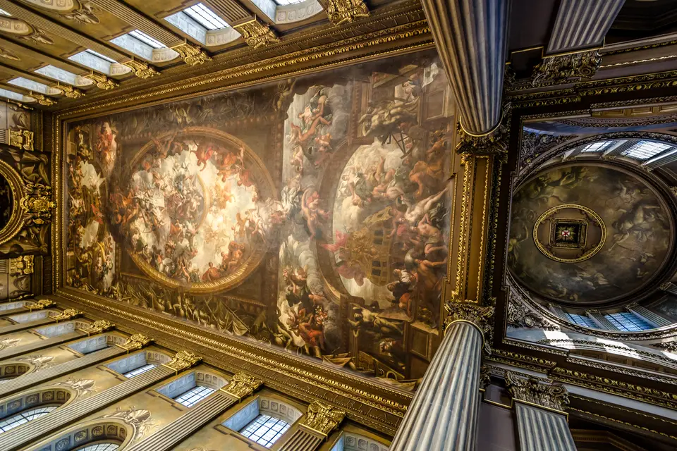 Greenwich'te Painted Hall: Thornhill'in Barok tavan ve duvar resimleriyle kaplı salon