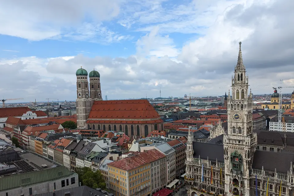 Marienplatz, the New Town Hall and the Frauenkirche from the air
